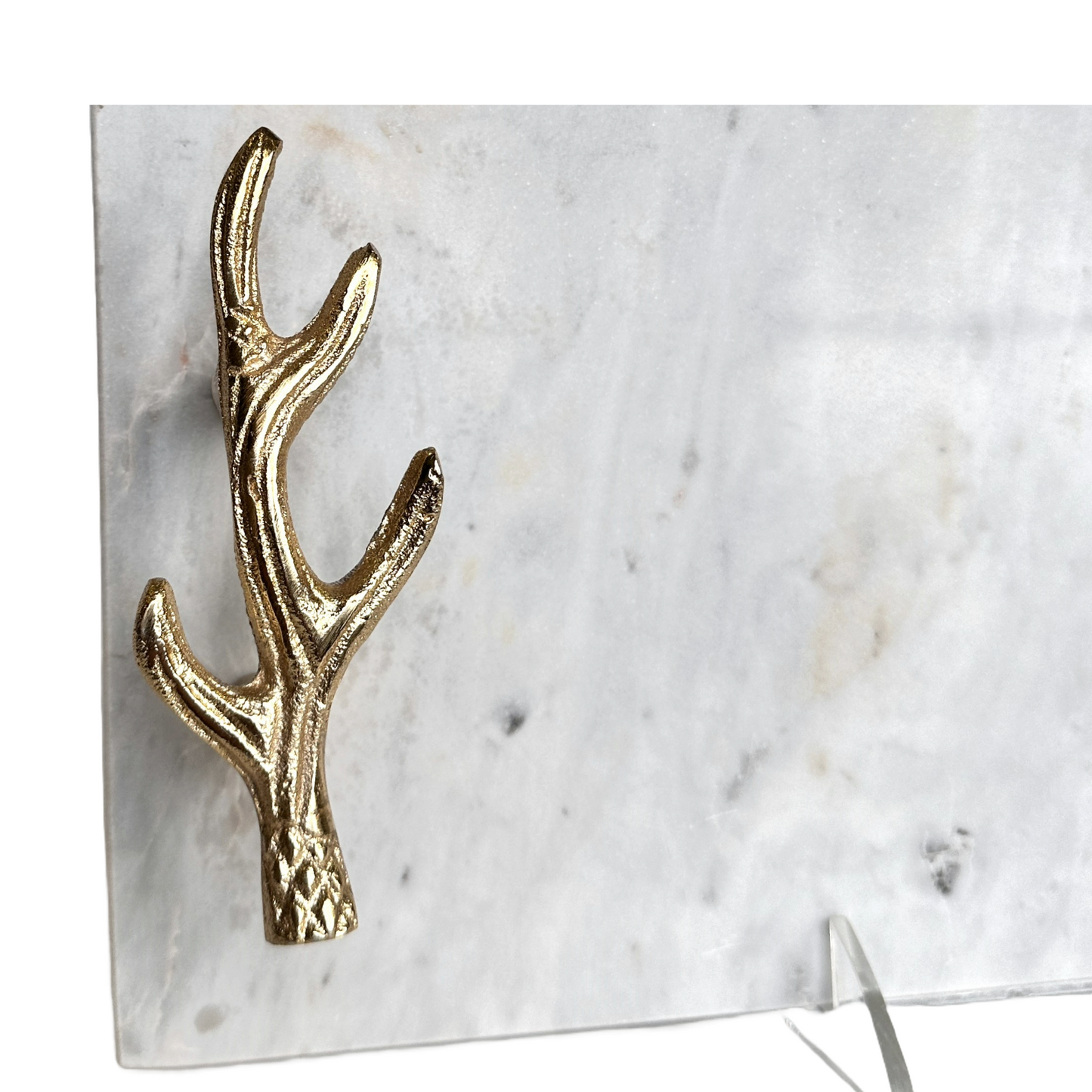 White Marble Charcuterie Cheese Board, Rectangle with Gold Vine Handles