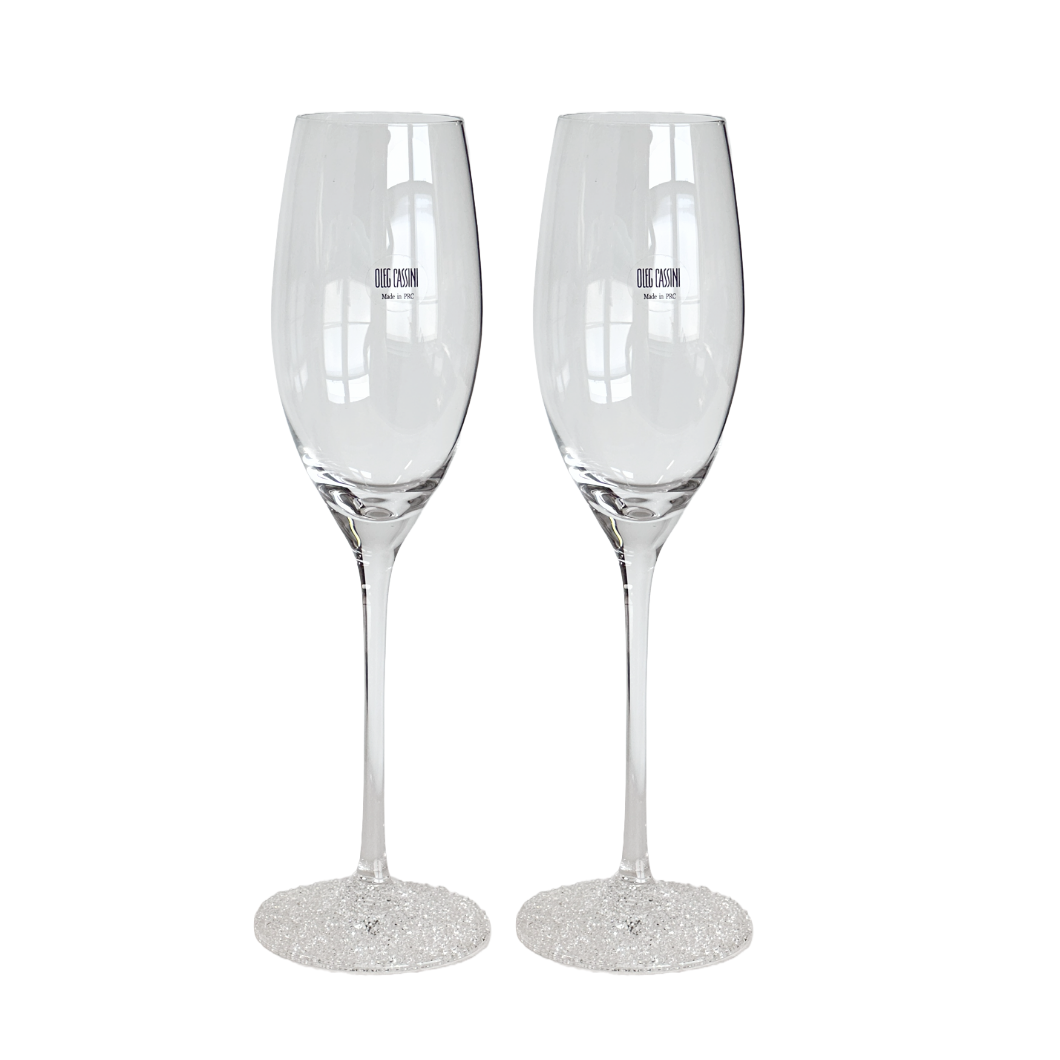 Champagne Ice Crystals Toasting Flutes by Oleg Cassini Silk Lined Gift Box Set/2