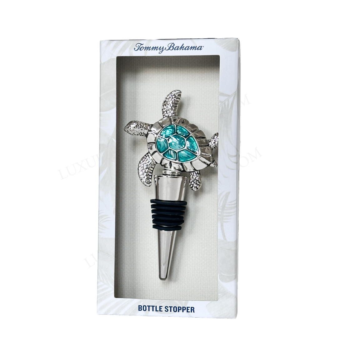 Wine Bottle Stopper Tropical Silver Turtle w/Teal Blue Shell by Tommy Bahama