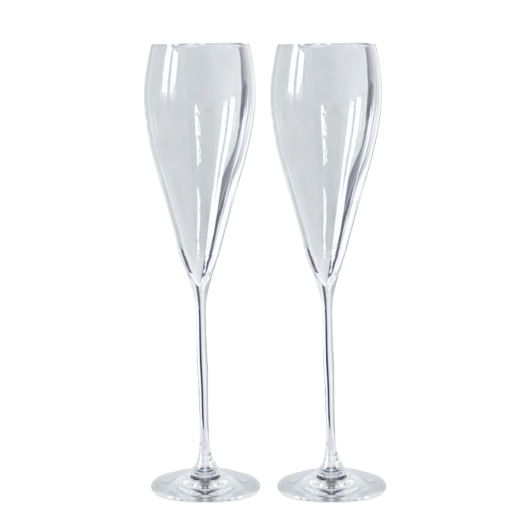 Two clear champagne flutes
