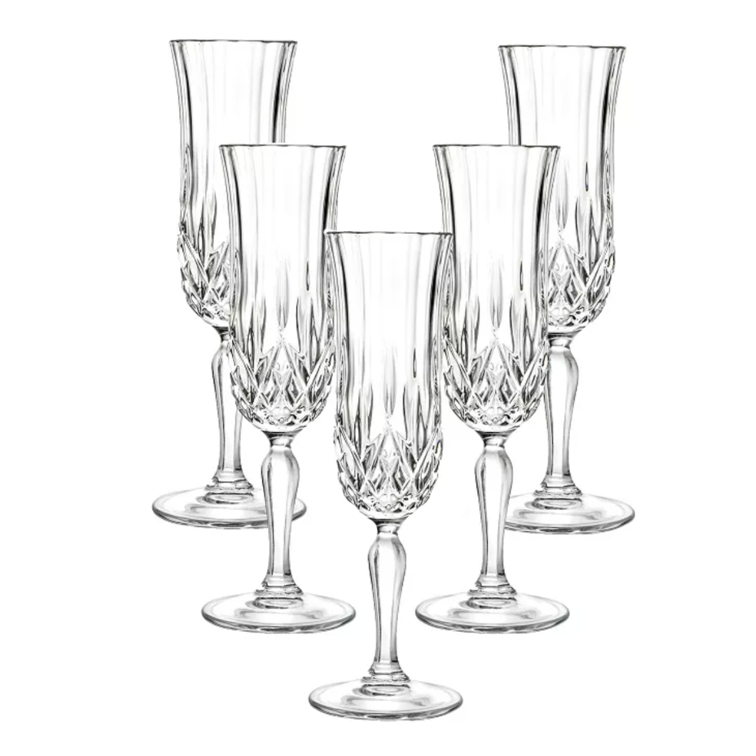 Champagne Glasses RCR Opera Crystal Glass with Elegant Etched Design Set of 5