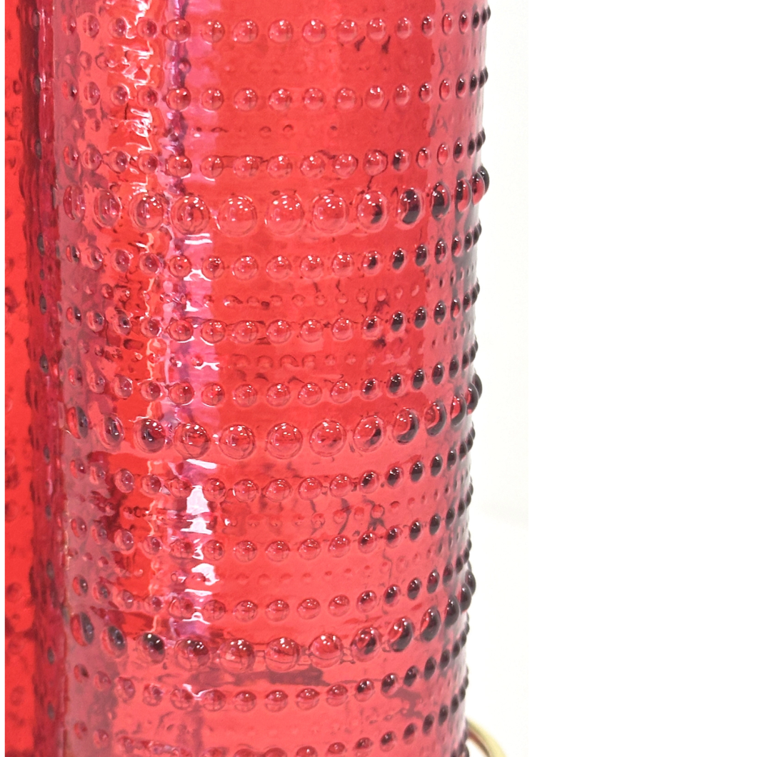 Olive Oil & Vinegar Red HobnailGlass Bottle Dispensers w/Gold Pour & Gold Holder