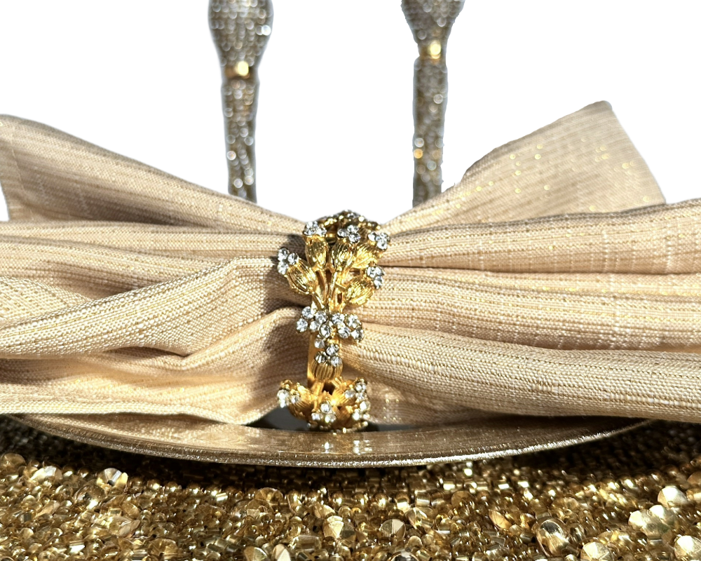 Napkin Rings, Sparkling Gold Jeweled Crystals on Gold Band Set of Four