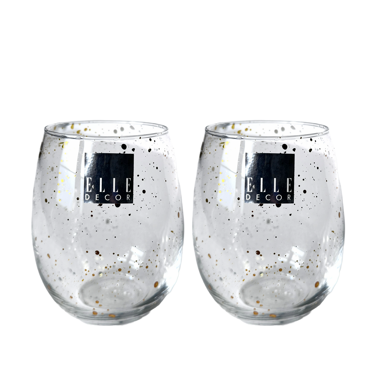 Stemless Wineglass, Gold Dotted Confetti, Set/2 by Elle Decor Drinkware Barware