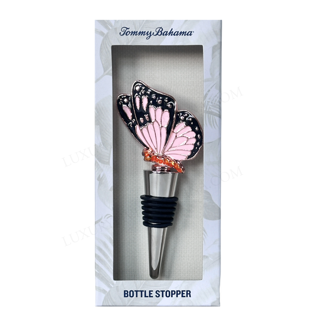 Wine Bottle Stopper Pink Butterfly, Silver Bottom w/ Rubber Seal by Tommy Bahama