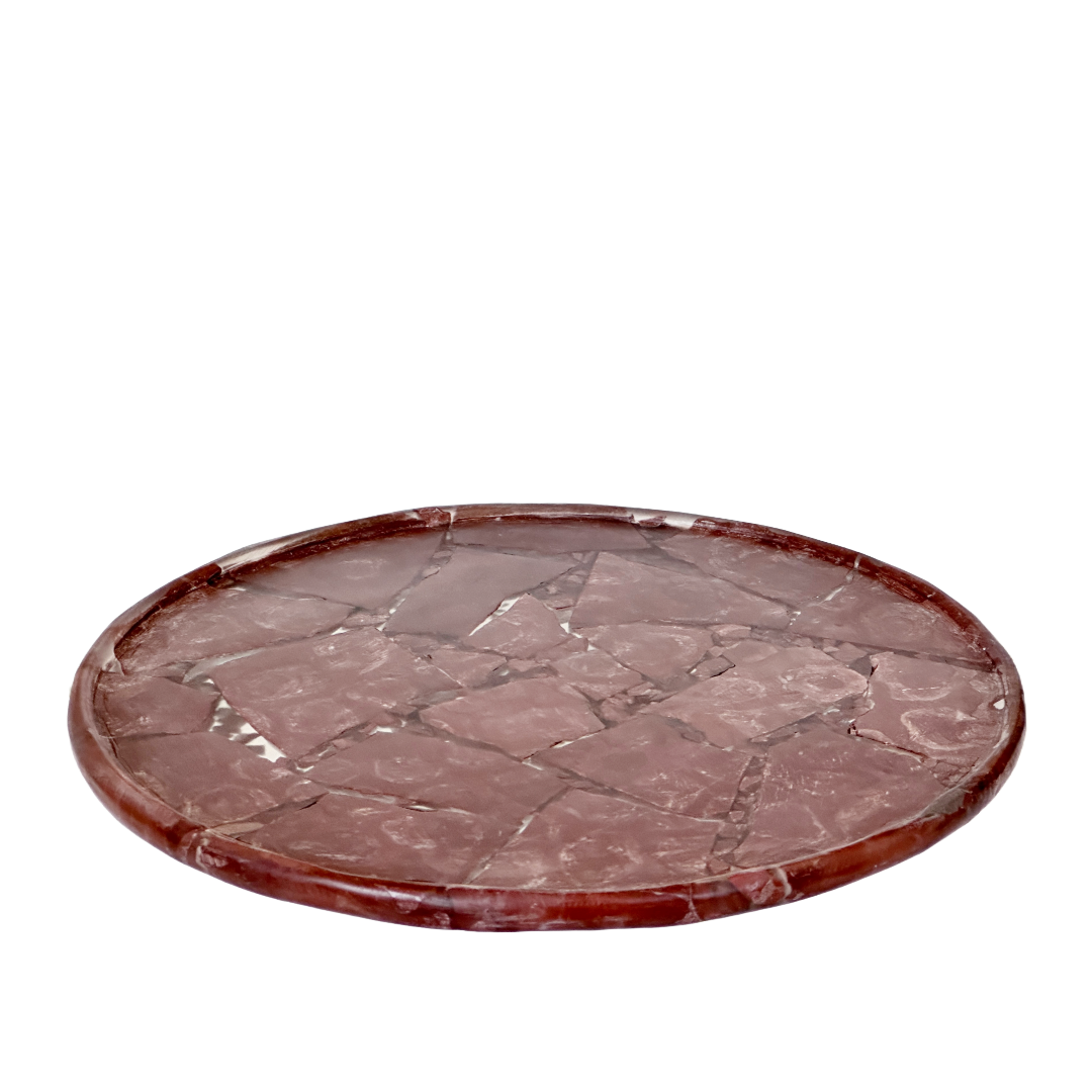Broken Red Stone 12" Cake Stand Tray w/Marble Texture & Round Silver Feet