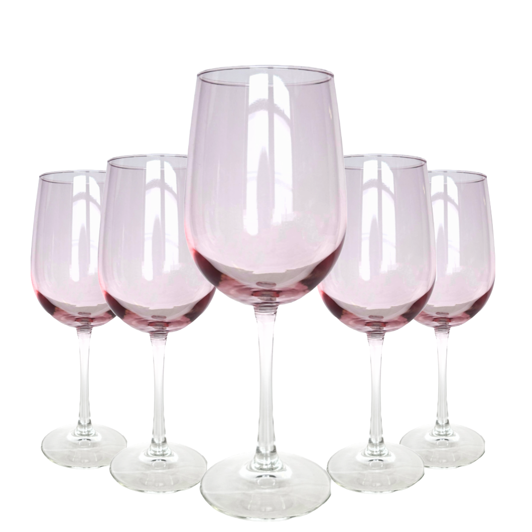 Wine Glass Pink Blush with Clear Stem, 9" Tall 19.7 oz capacity Set/5 Gift Ideas