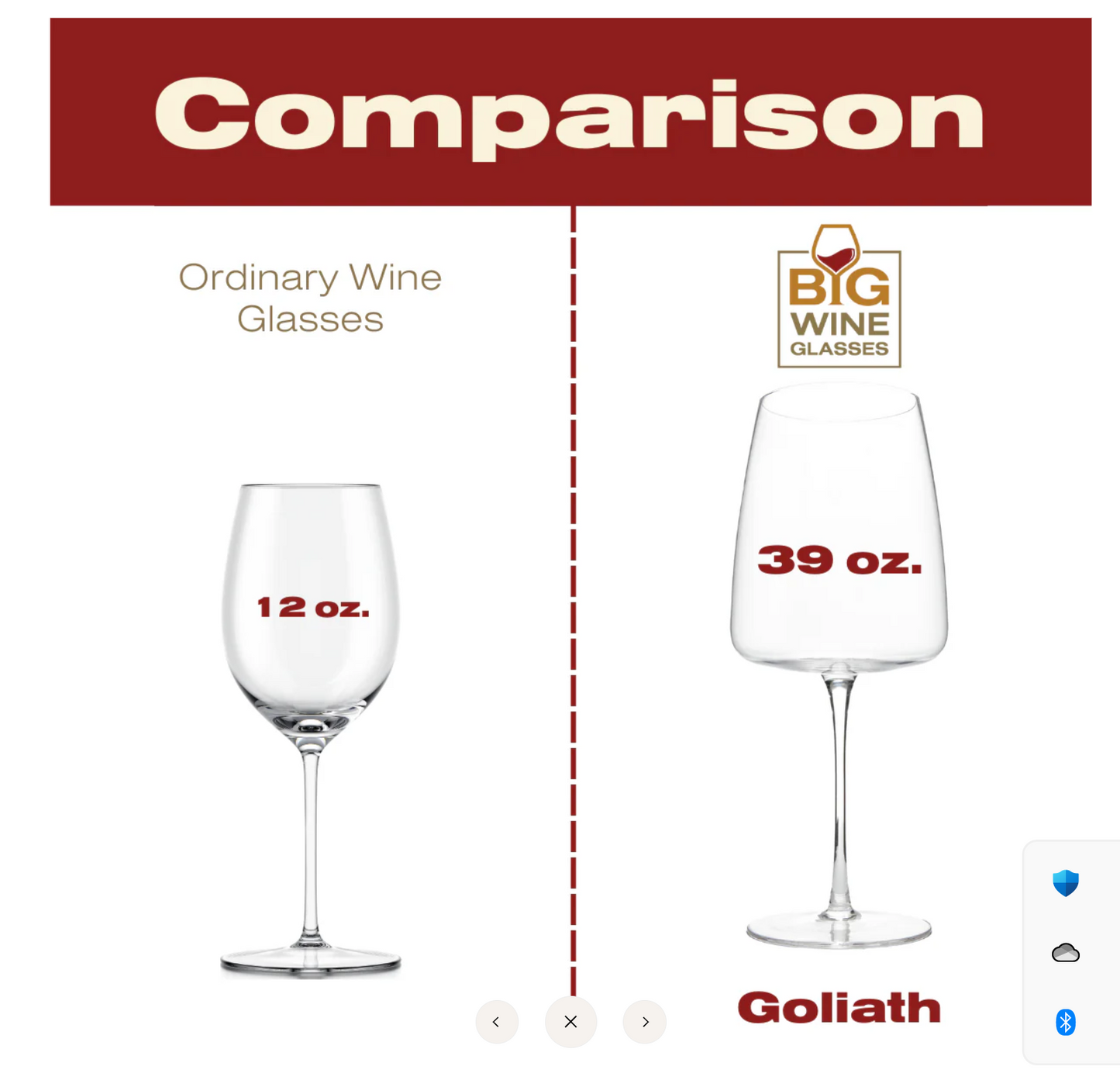 Goliath Wine Glass, Over Sized 11" Tall Handblown 39 oz Lead Free Crystal Set of 2