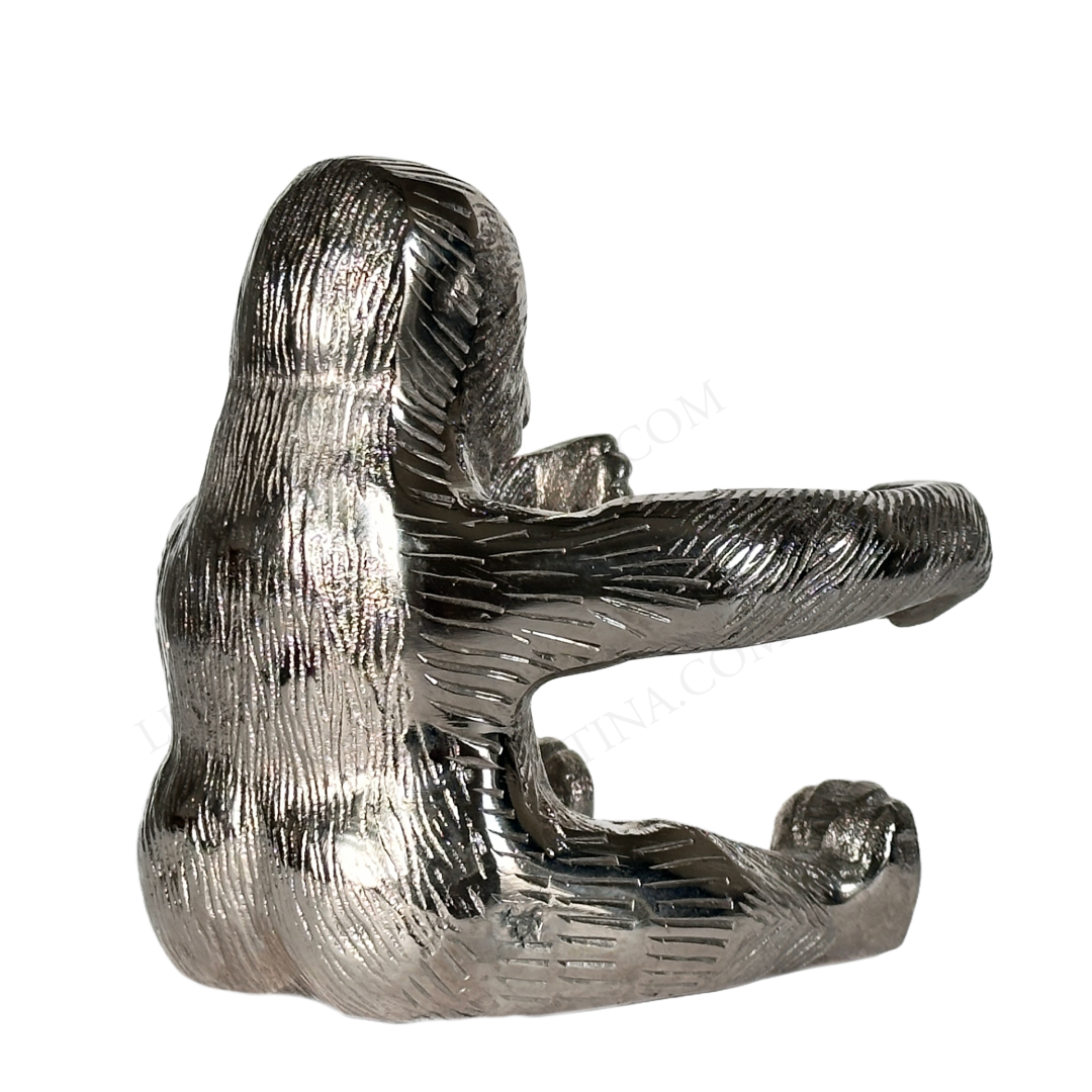 Bottle Holder Silver Ape Gorilla Monkey Shaped w/Arms Wrapped Around Wine Bottle