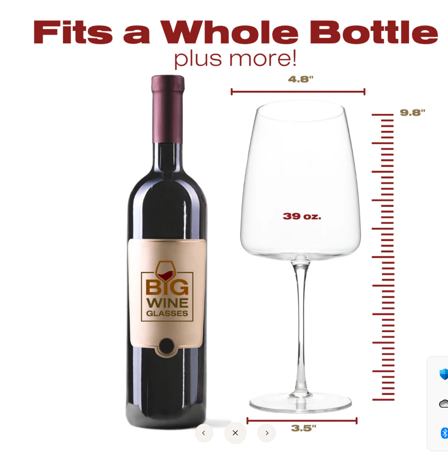 Goliath Wine Glass, Over Sized 11" Tall Handblown 39 oz Lead Free Crystal Set of 2