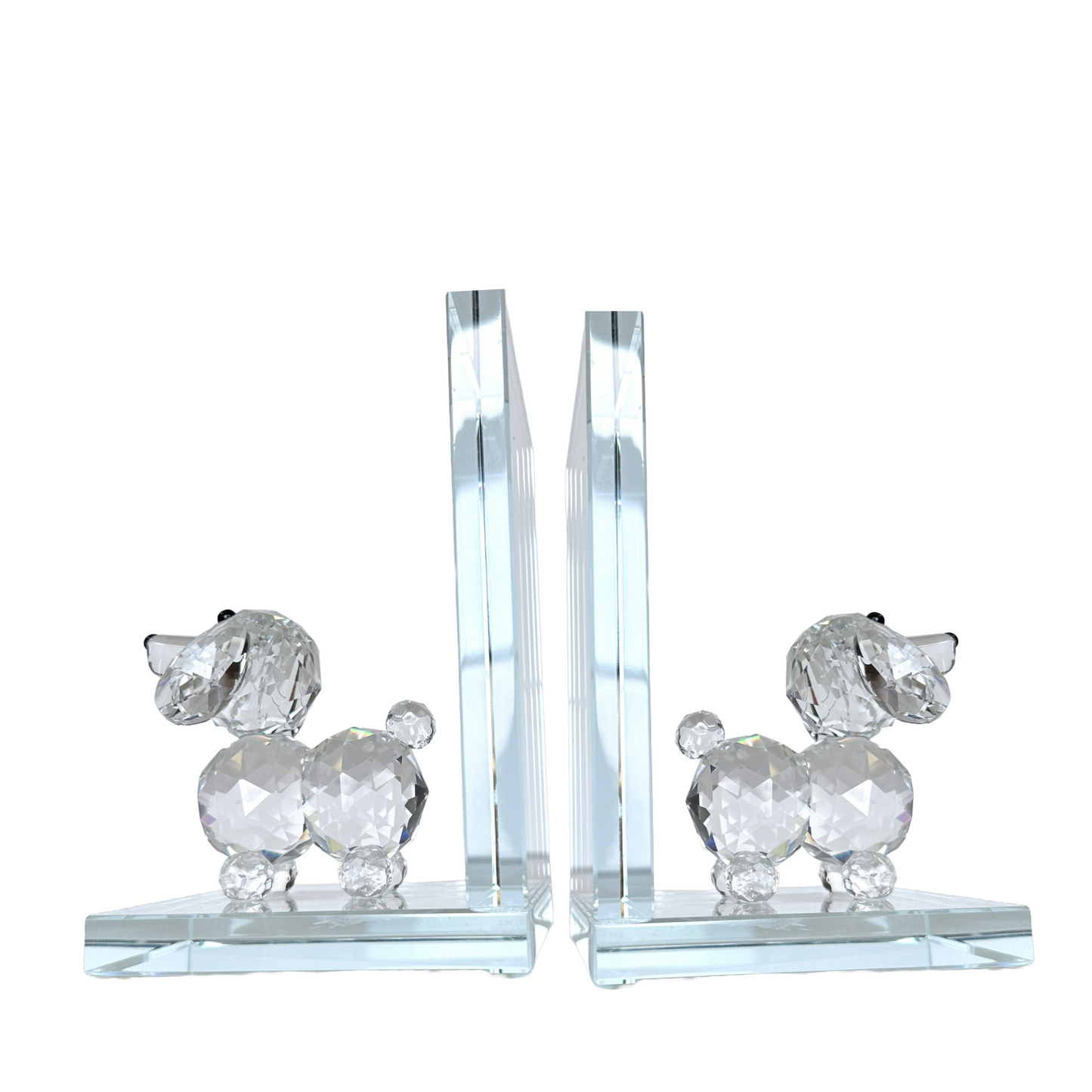 Bookends, Crystal Glass Puppy Dog w/Black Crystal Eyes, Decorative Art, Set of 2