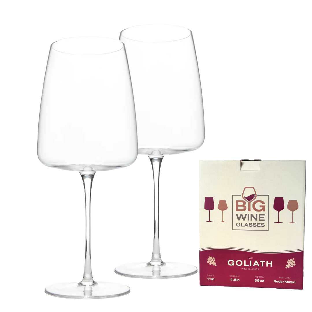 Goliath Wine Glass, Over Sized 11" Tall Handblown 39 oz Lead Free Crystal Set of 2