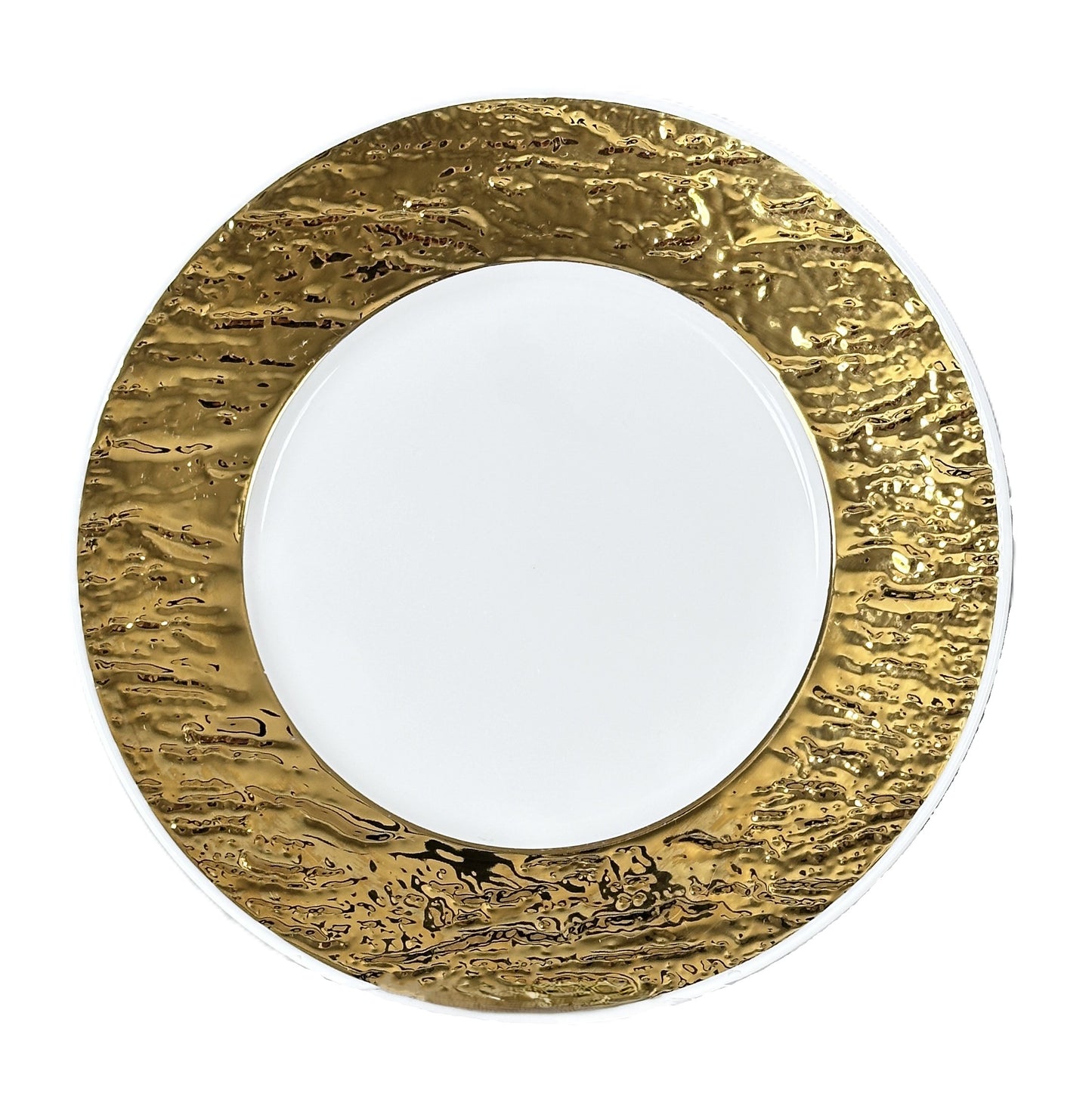 White salad plate with a thick textured gold rim