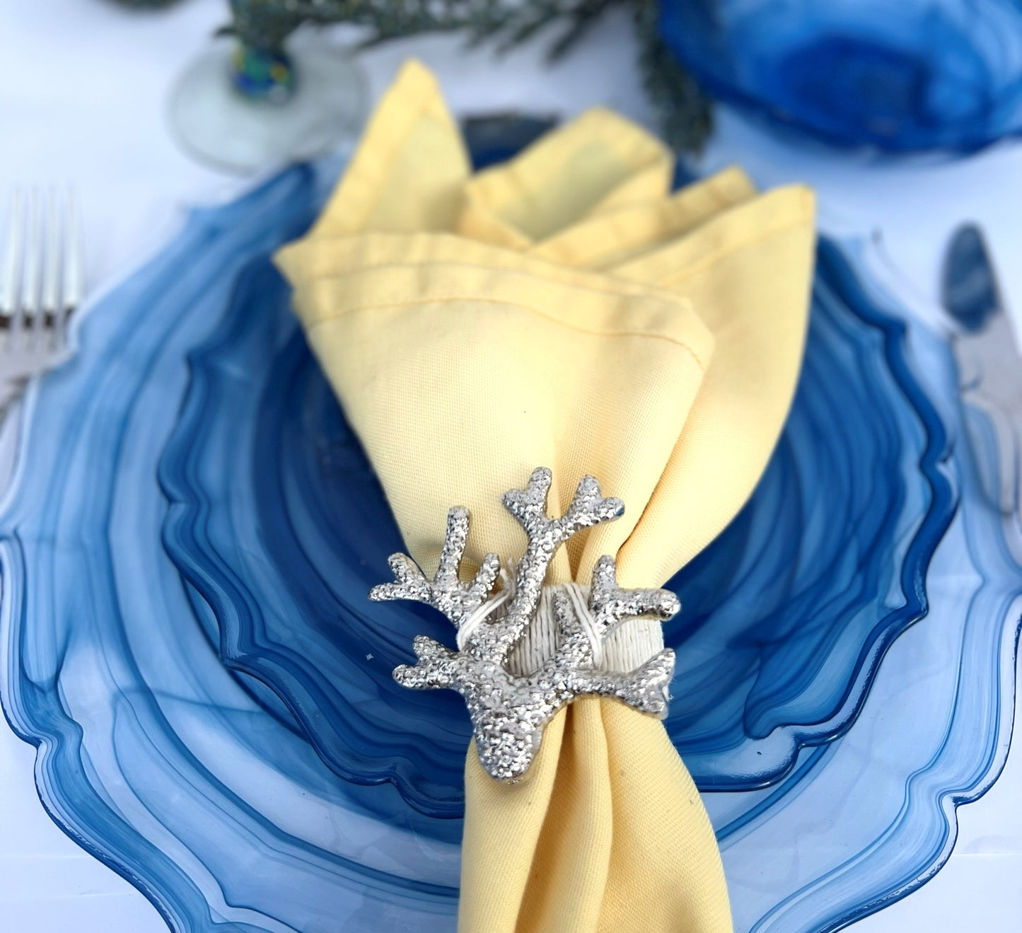 Napkin Rings, Reef, Sea Life, Nautical Silver Ocean Decor, by Coastal Collection