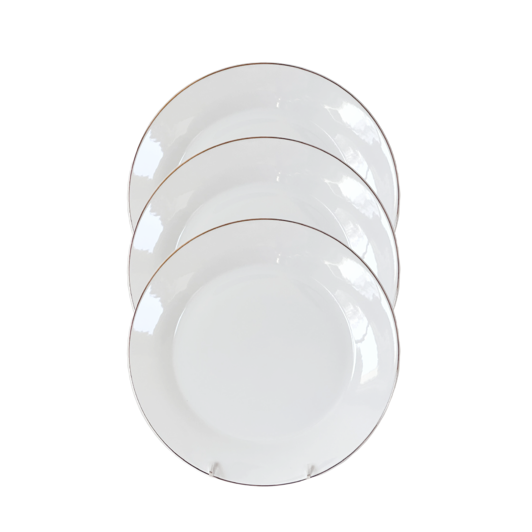 Maison Neuve Sofia Dinner Plates 10.5" White Porcelain w/Elegant Gold Rim Set/3