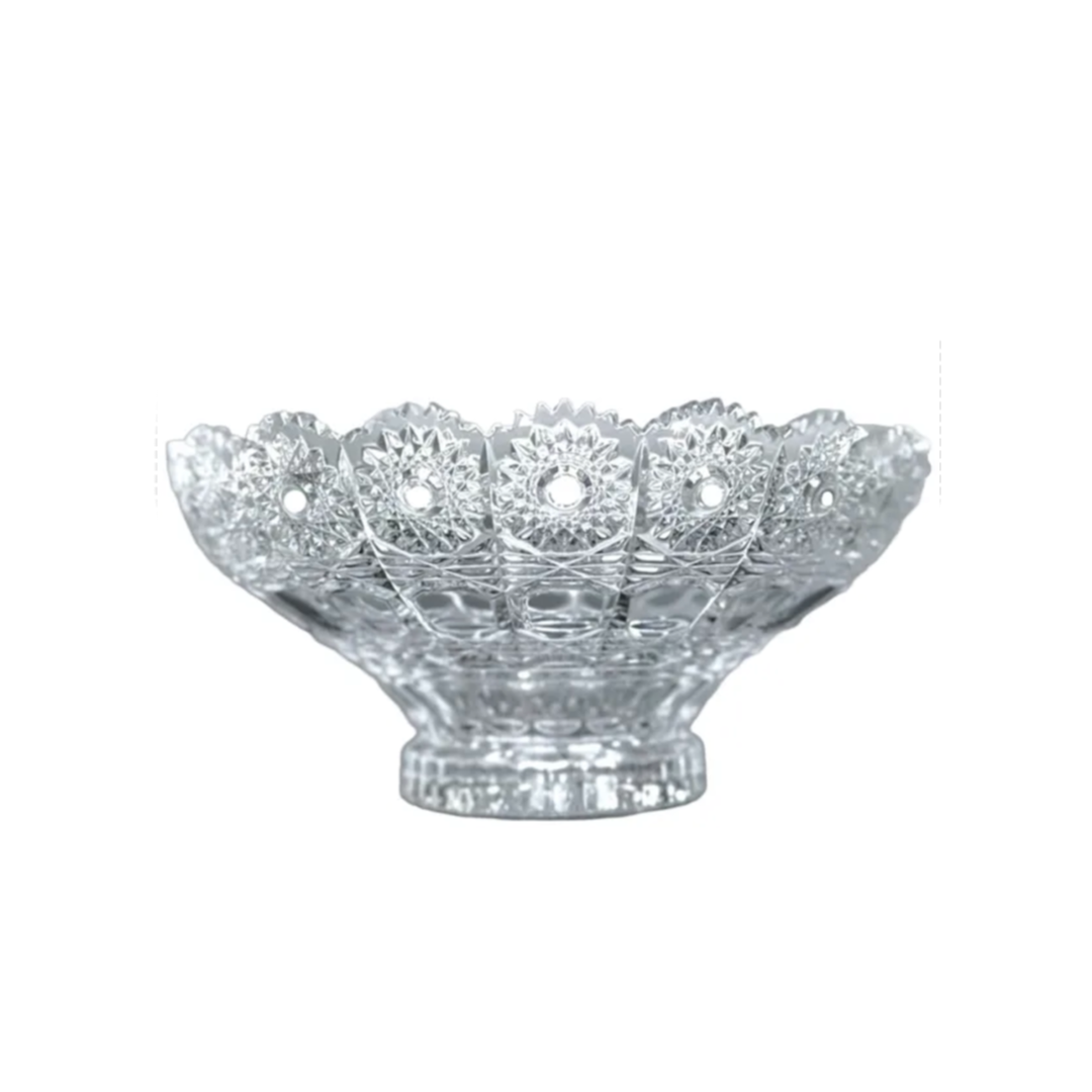 12" Decorative Crystal Glass Bowl Centerpiece Scalloped Lace Rim Handmade Bohemia