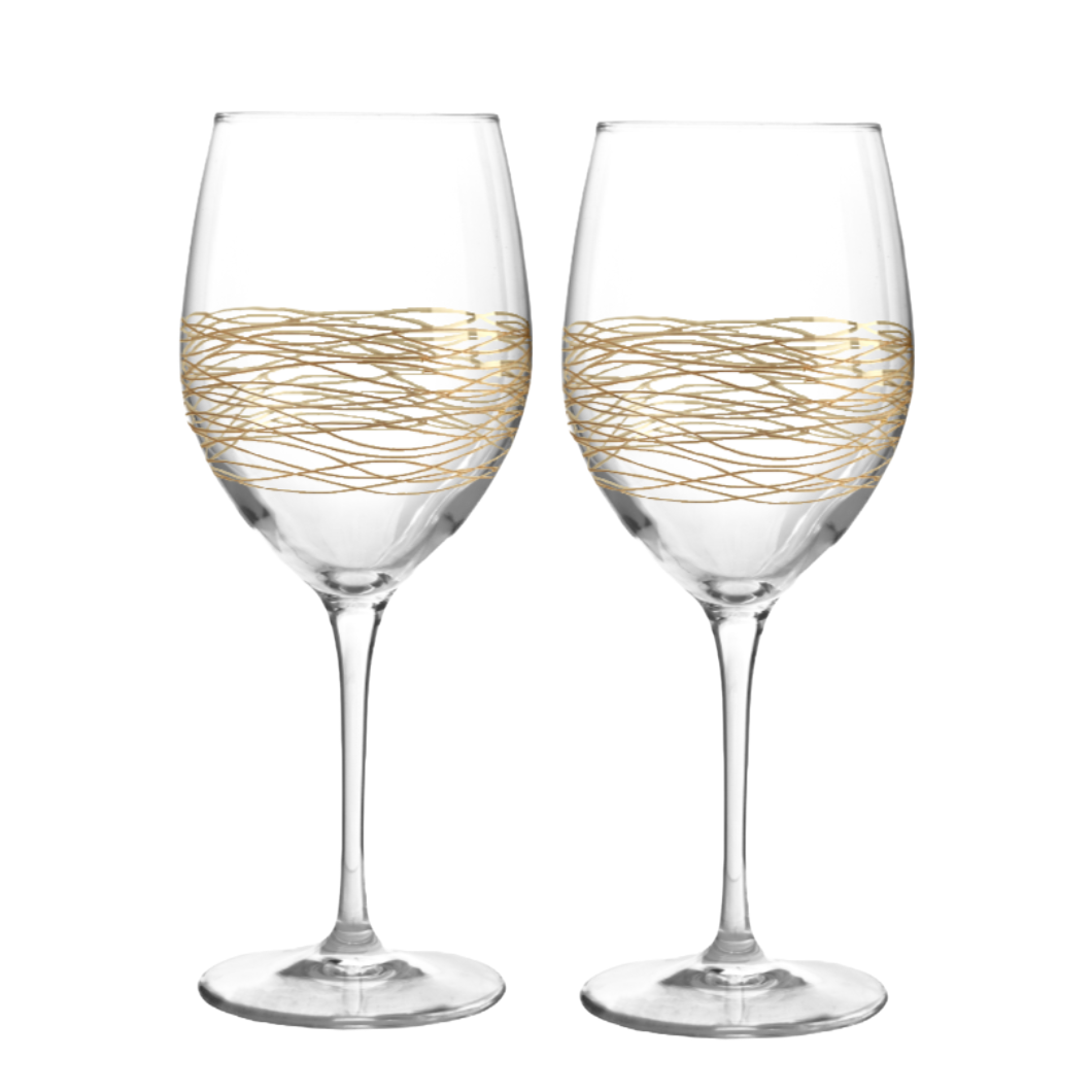 JoyJolt Golden Royale Wine Glass 17 oz Set 2 European Crystal Stemmed Glass