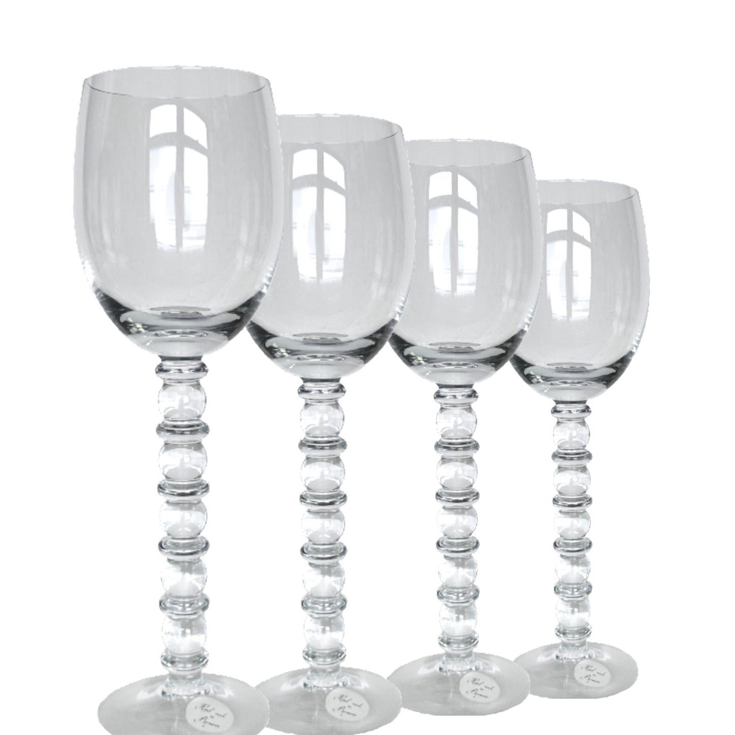 Wine Glasses Handblown Stacked Crystal Beads 10oz Capacity Handmade Romania Set/4