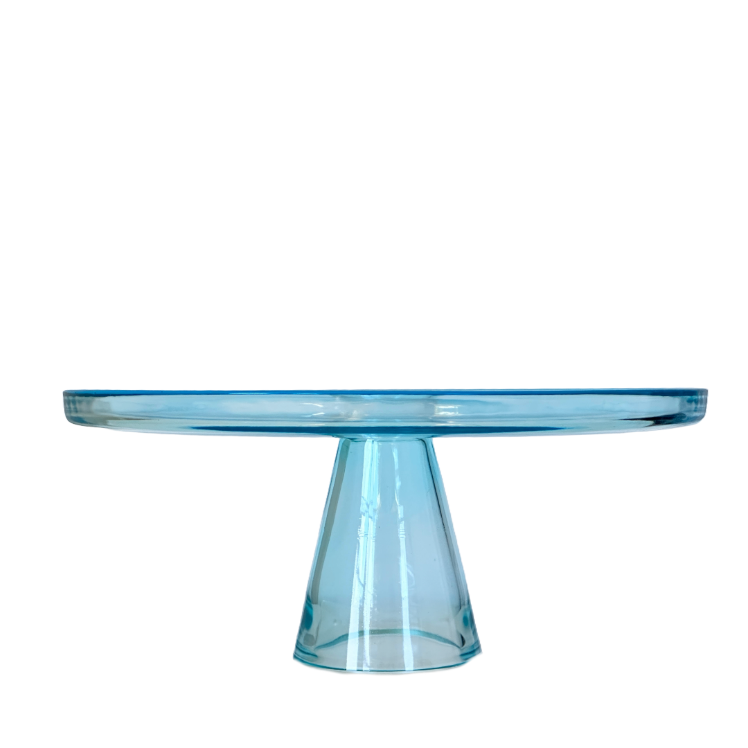 Cake Stand Clear Glass Seawater Blue w/Cone Pedestal Doubles as Serving Tray