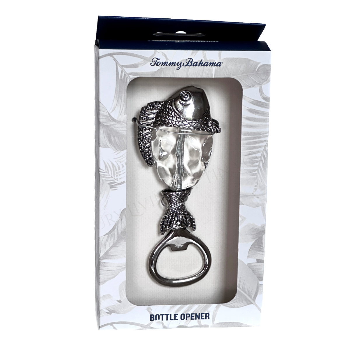 Bottle Opener Handheld Tropical Sea Life Fish Silver Metal & Glass Tommy Bahama
