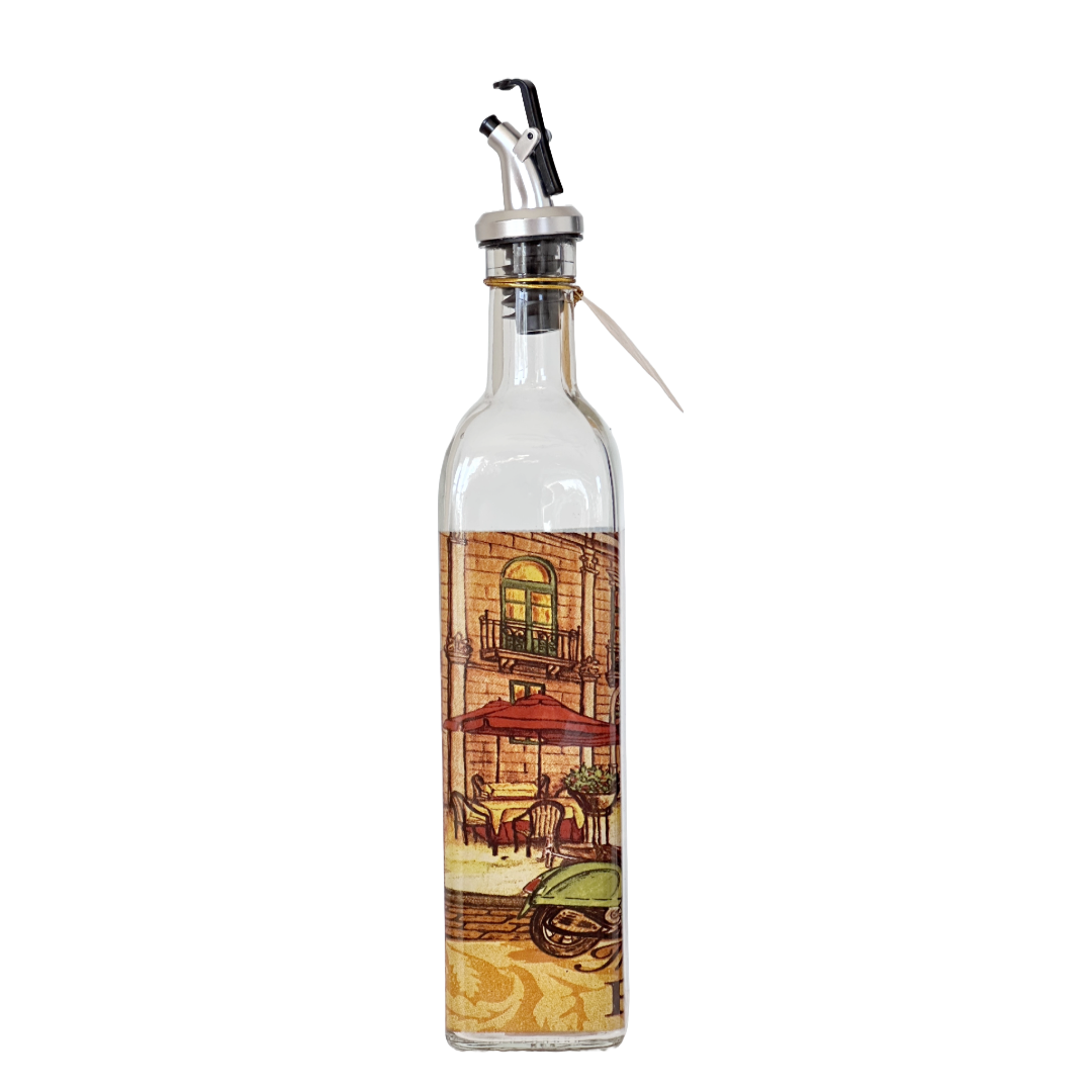 Olive Oil Vinegar Dispenser Glass Bottle Italian Scenes of Rome on all Sides