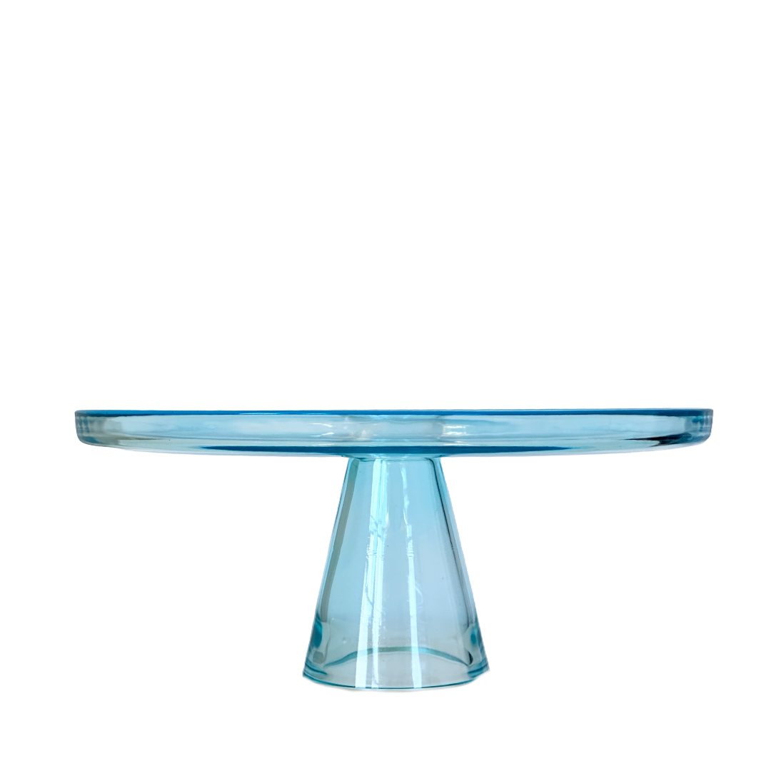 Cake Stand Clear Glass Seawater Blue w/Cone Pedestal Doubles as Serving Tray