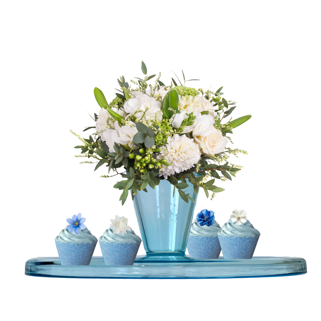 Cake Stand Clear Glass Seawater Blue w/Cone Pedestal Doubles as Serving Tray