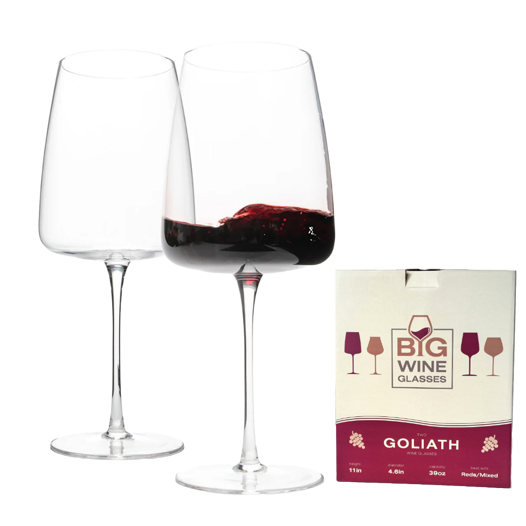 Goliath Wine Glass, Over Sized 11" Tall Handblown 39 oz Lead Free Crystal Set of 2