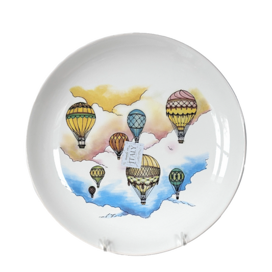 Set of 4  Ceramic Dinner Plates Coupe with Hot Air Balloons Scene by Ceramiche Noi