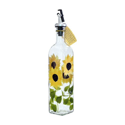Olive Oil Vinegar Dispenser w/Hand Painted Sunflowers Glass Bottle