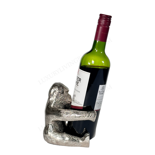 Bottle Holder Silver Ape Gorilla Monkey Shaped w/Arms Wrapped Around Wine Bottle