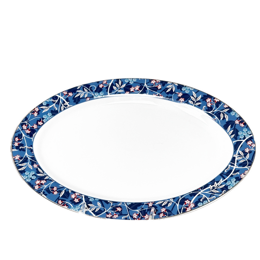 Serving Platter Blue Morris by Grace's Teaware Vibrant Blue w/Delicate Flowers