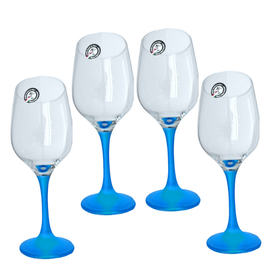 Wine Glass, Blue Stemmed Handblown Glassware Made by Cristalleria Fumo in Italy