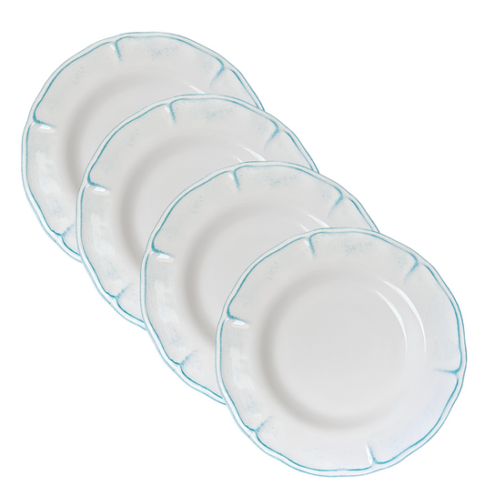 La Tavola 11.5" Dinner Plates Turquoise Wave Scroll Trim Set of 4 Made in Italy
