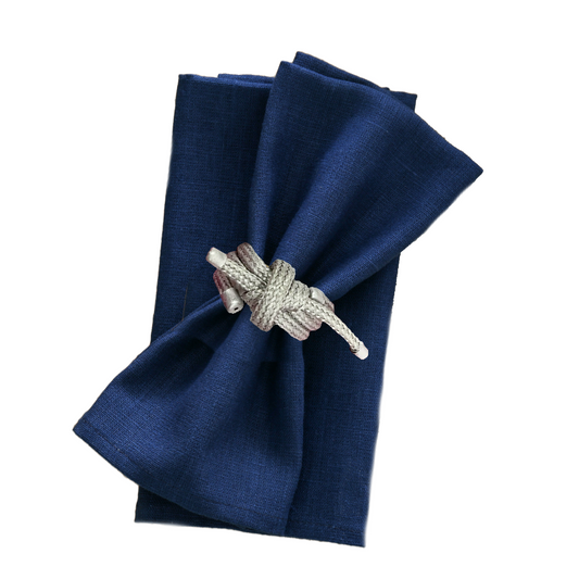 Napkin Rings, Nautical Knot, Silver Textured Round Rope (Set of 4) by Max Studio