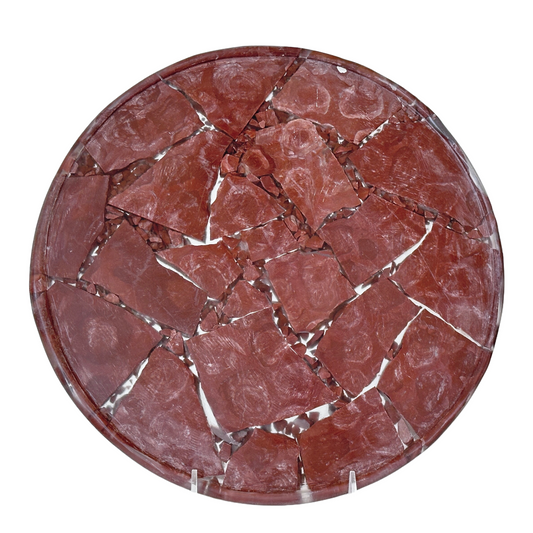 Broken Red Stone 12" Cake Stand Tray w/Marble Texture & Round Silver Feet