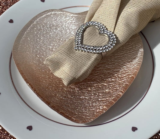 Napkin Rings, Heart Shaped Silver Sparkling Crystal Bling by Nicole Miller Set/4