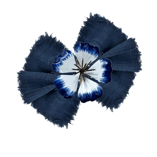 Napkin Rings Blue & White Hibiscus Flower w/Brass Center by Cynthia Rowley Set/4