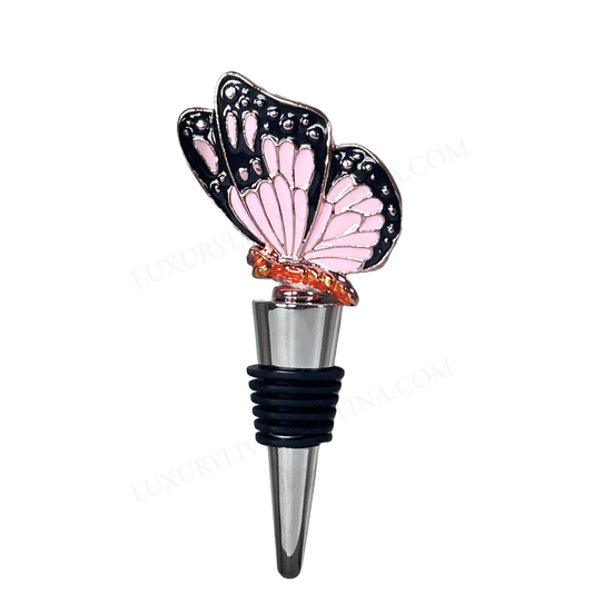 Wine Bottle Stopper Pink Butterfly, Silver Bottom w/ Rubber Seal by Tommy Bahama