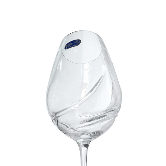Handblown Wine Glass, Bohemia Crystal Glass with Fluid Waves, Stemware 21 oz.