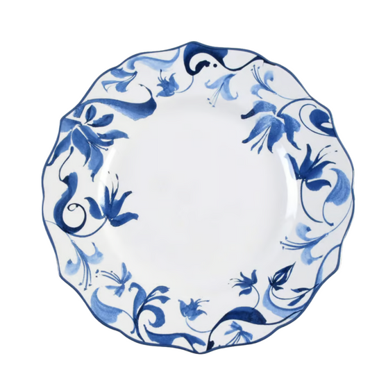 Salad Plate Ayla by 222 FIFTH White & Blue Floral Porcelain w/Scalloped Blue Rim
