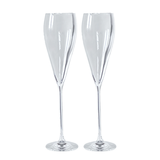 Two clear champagne flutes 