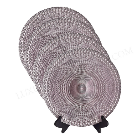 Lavender Purple Lace Pattern Glass Dinner Plates Unique Elegant Details 11" Set of Four