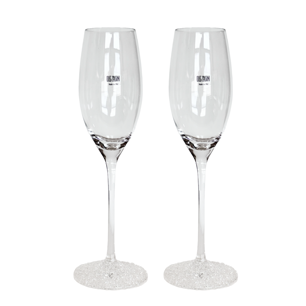 Champagne Ice Crystals Toasting Flutes by Oleg Cassini Silk Lined Gift Box Set/2