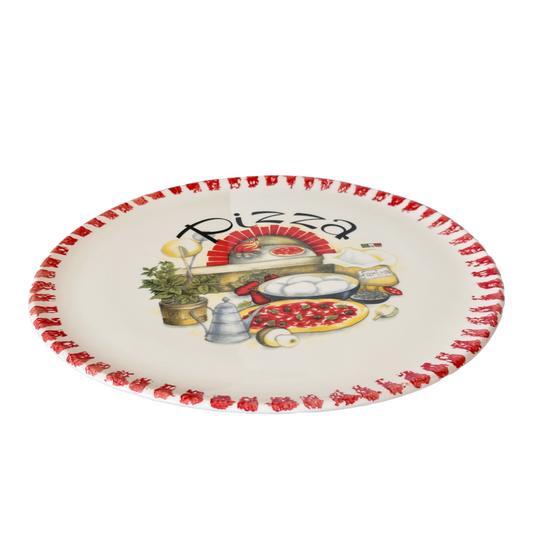 Pizza Server Plate Platter Italy Pizzaria Scene 12" Italian Colors by La Tavola