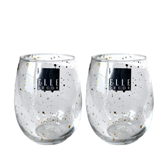 Stemless Wineglass, Gold Dotted Confetti, Set/2 by Elle Decor Drinkware Barware