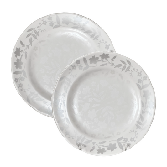 222 Fifth Salad Plates Batik Toile Round w/Scalloped Rim Porcelain China Set/2