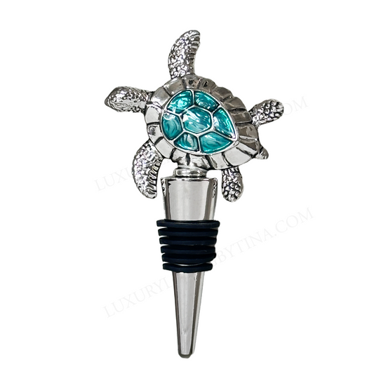 Wine Bottle Stopper Tropical Silver Turtle w/Teal Blue Shell by Tommy Bahama