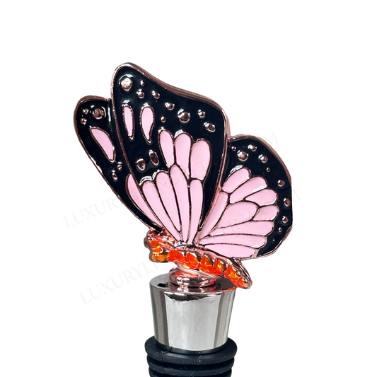 Wine Bottle Stopper Pink Butterfly, Silver Bottom w/ Rubber Seal by Tommy Bahama