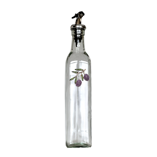 Olive Oil Vinegar Dispenser Glass Bottle w/Sparkling Crystal Purple Olives Vine